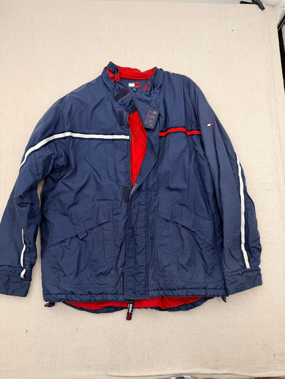 Tommy Hilfiger Navy Jacket with Red Lining and White Trim